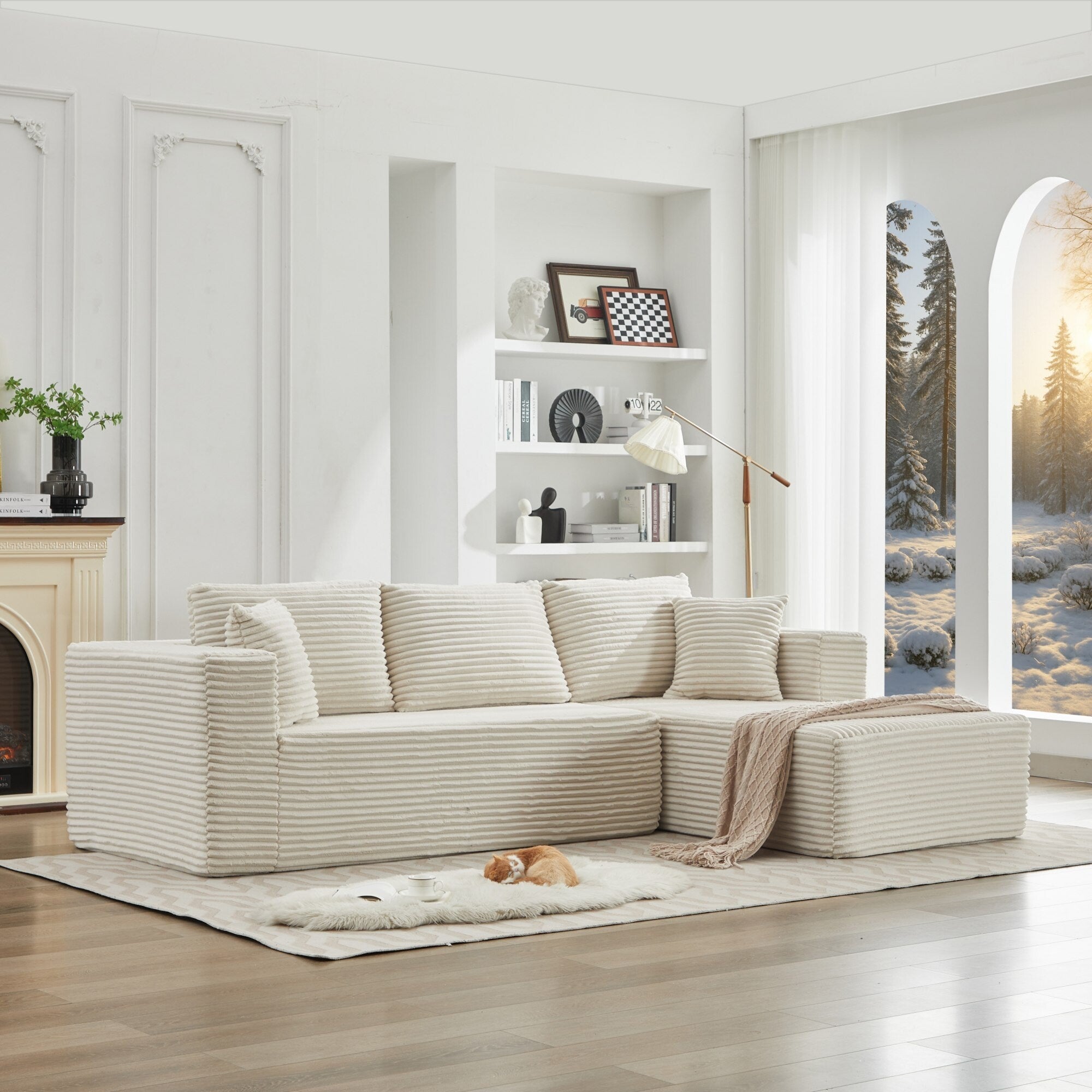 Canapé d'angle Cloud 106 en forme de L avec méridienne orientée vers la droite, canapé modulaire moderne à assise profonde pour salon, aucun assemblage requis