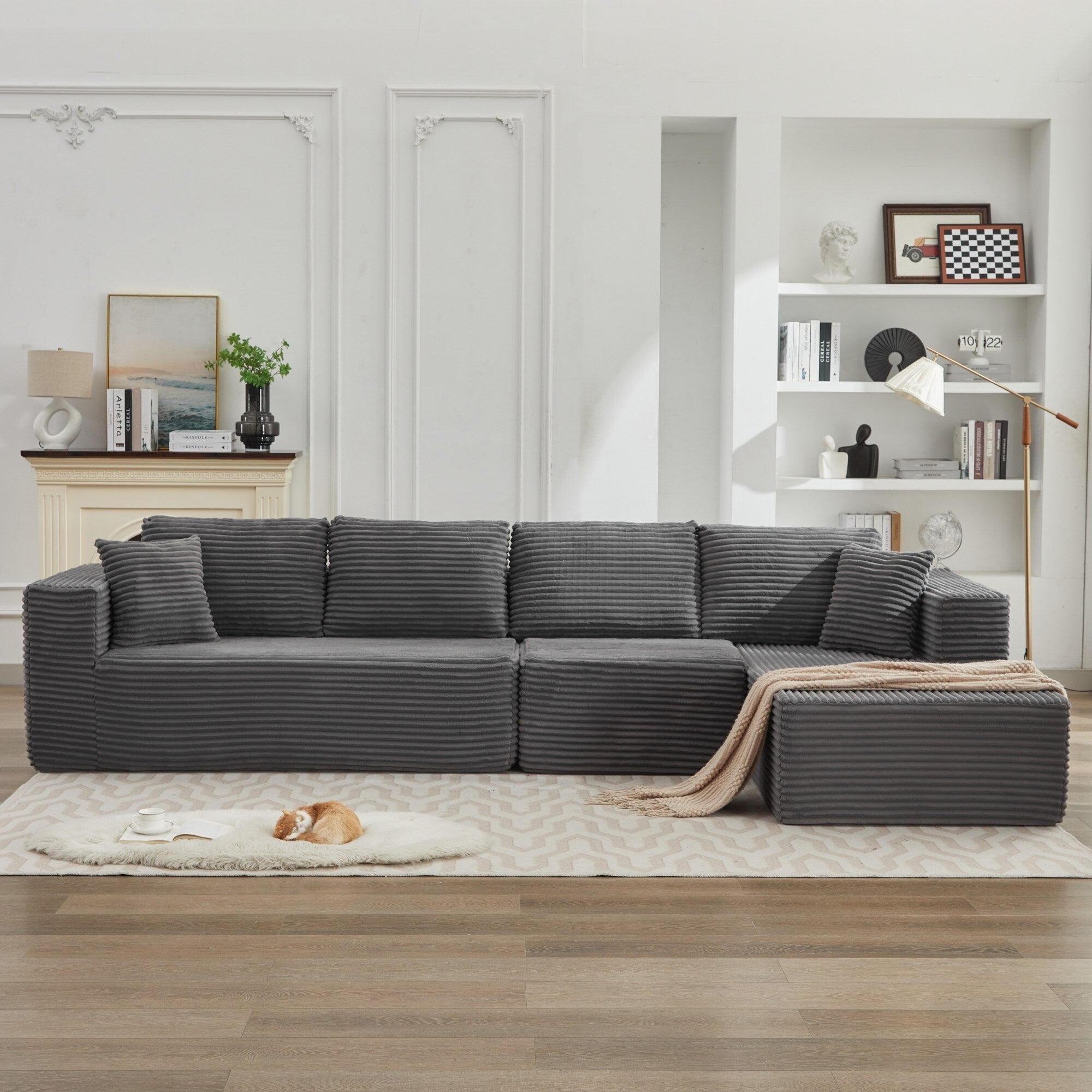 Canapé d'angle Cloud 106 en forme de L avec méridienne orientée vers la droite, canapé modulaire moderne à assise profonde pour salon, aucun assemblage requis