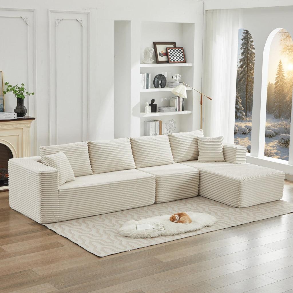 Canapé d'angle Cloud 106 en forme de L avec méridienne orientée vers la droite, canapé modulaire moderne à assise profonde pour salon, aucun assemblage requis