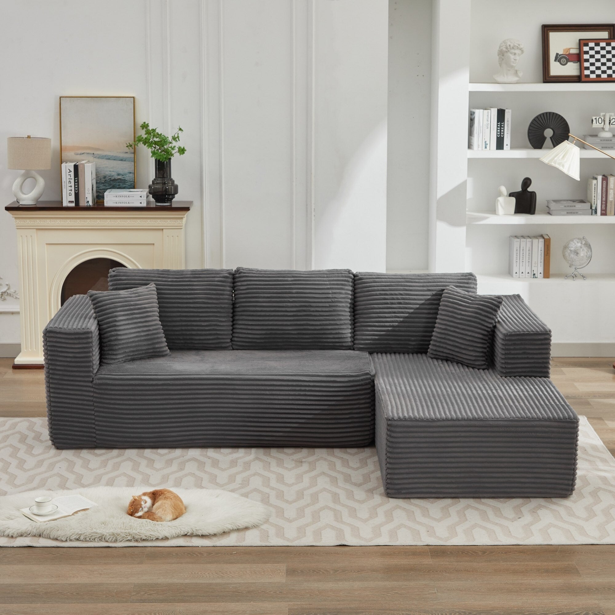 Canapé d'angle Cloud 106 en forme de L avec méridienne orientée vers la droite, canapé modulaire moderne à assise profonde pour salon, aucun assemblage requis