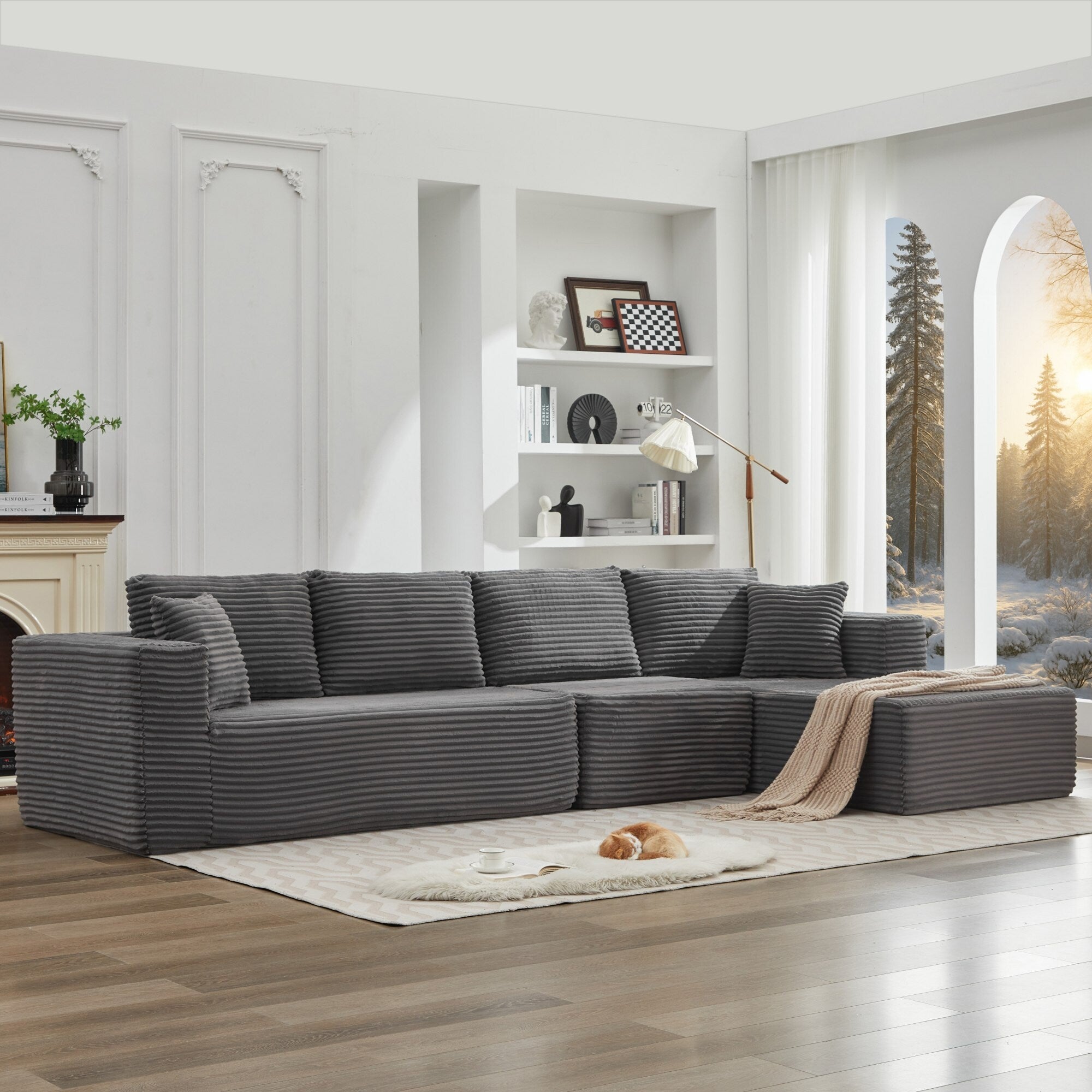 Canapé d'angle Cloud 106 en forme de L avec méridienne orientée vers la droite, canapé modulaire moderne à assise profonde pour salon, aucun assemblage requis