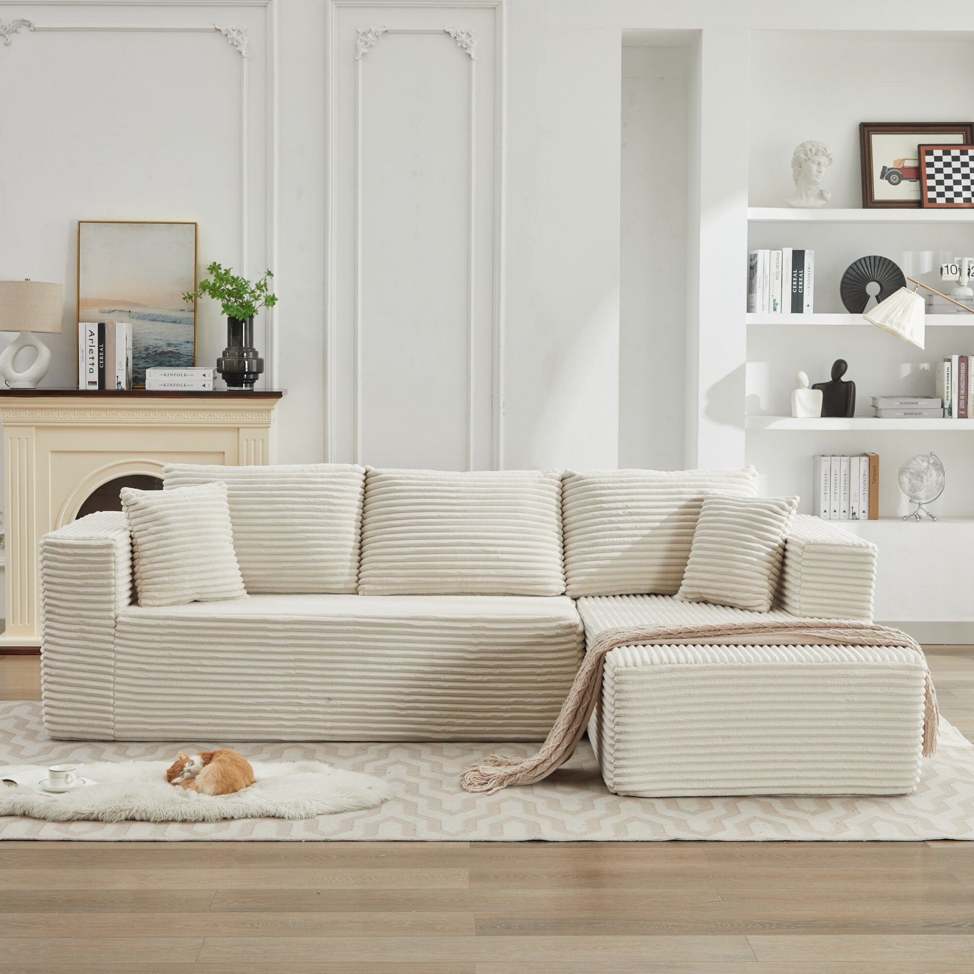 Canapé d'angle Cloud 106 en forme de L avec méridienne orientée vers la droite, canapé modulaire moderne à assise profonde pour salon, aucun assemblage requis