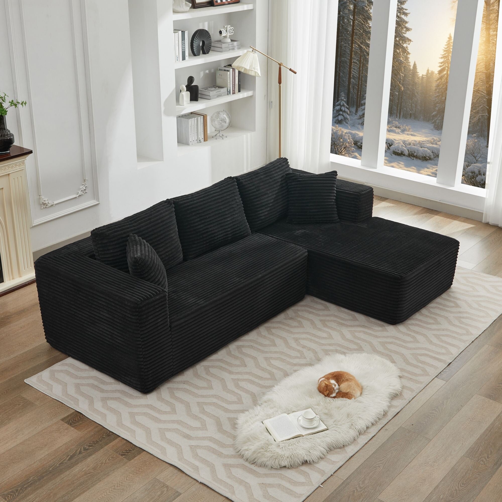 Canapé d'angle Cloud 106 en forme de L avec méridienne orientée vers la droite, canapé modulaire moderne à assise profonde pour salon, aucun assemblage requis