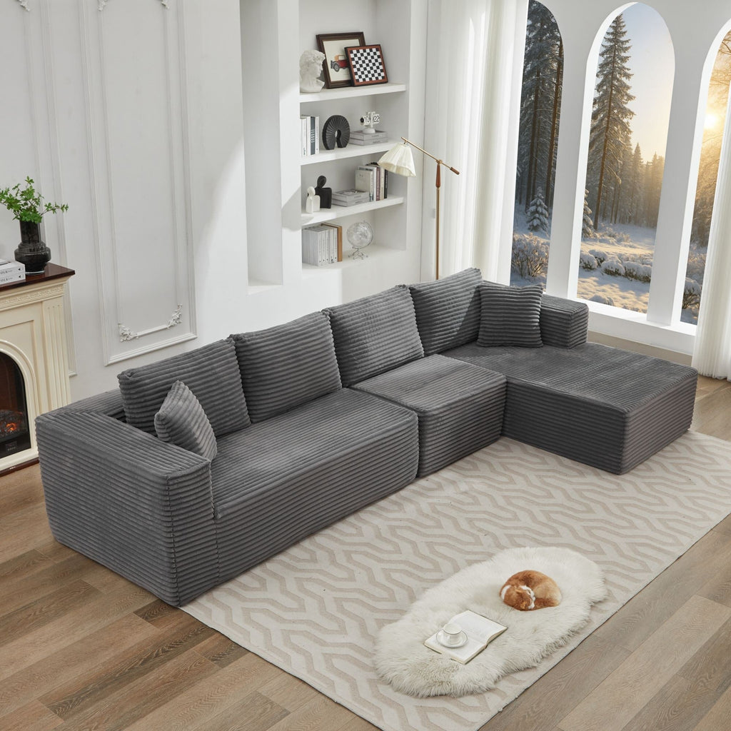 Canapé d'angle Cloud 106 en forme de L avec méridienne orientée vers la droite, canapé modulaire moderne à assise profonde pour salon, aucun assemblage requis