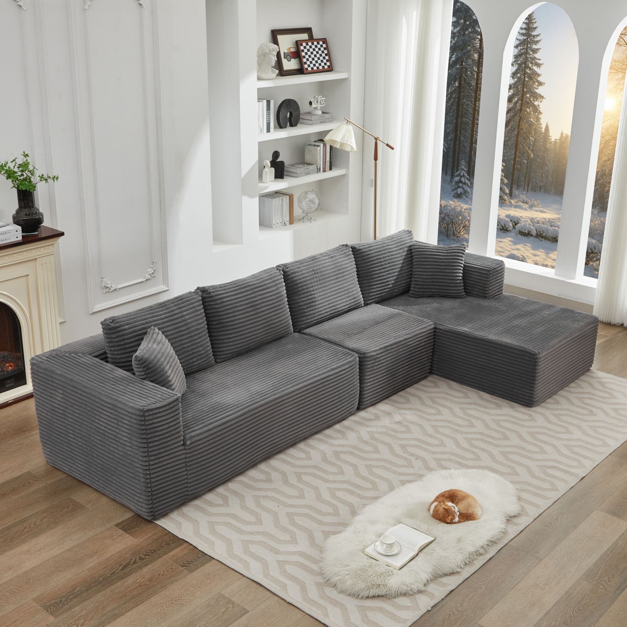 Canapé d'angle Cloud 106 en forme de L avec méridienne orientée vers la droite, canapé modulaire moderne à assise profonde pour salon, aucun assemblage requis