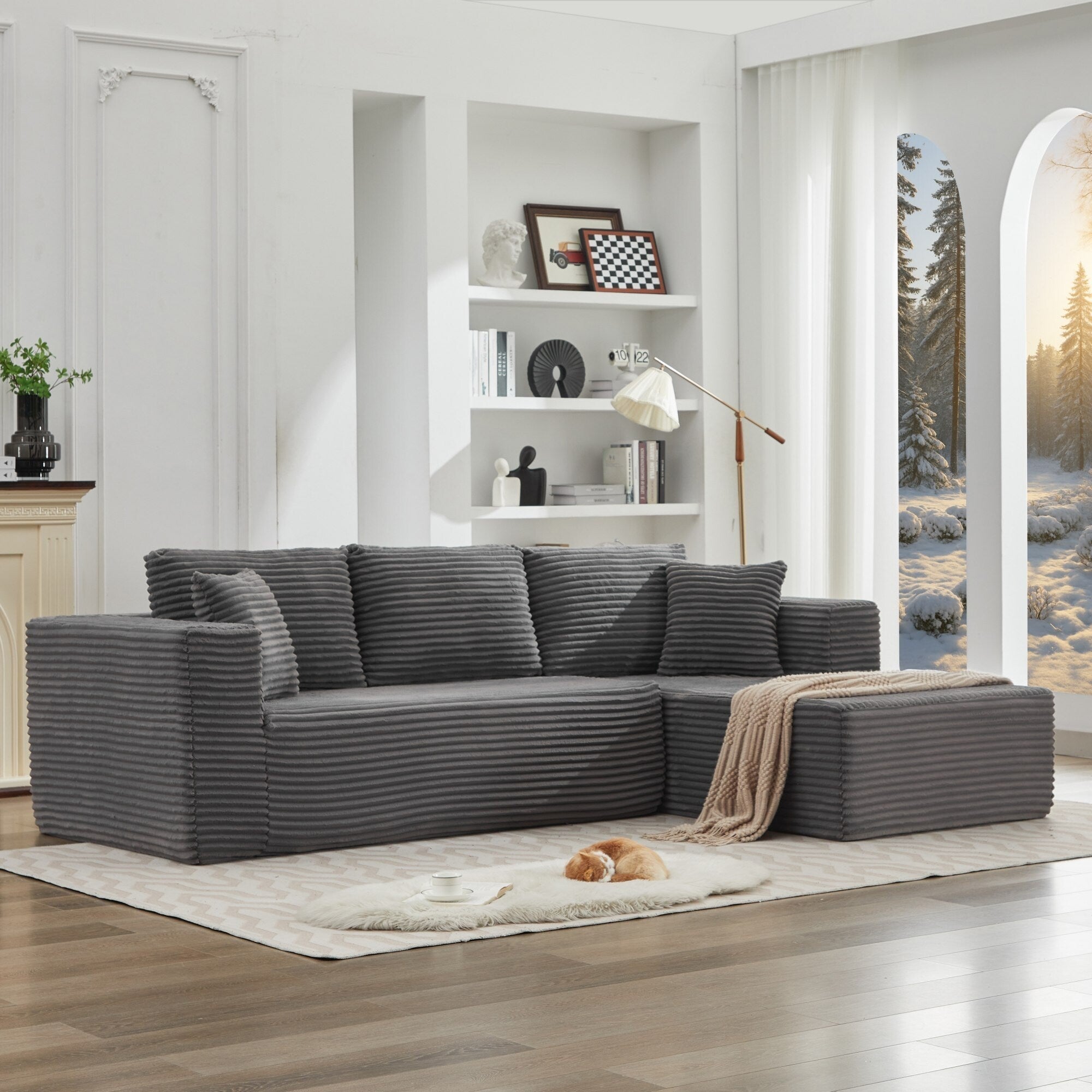 Canapé d'angle Cloud 106 en forme de L avec méridienne orientée vers la droite, canapé modulaire moderne à assise profonde pour salon, aucun assemblage requis