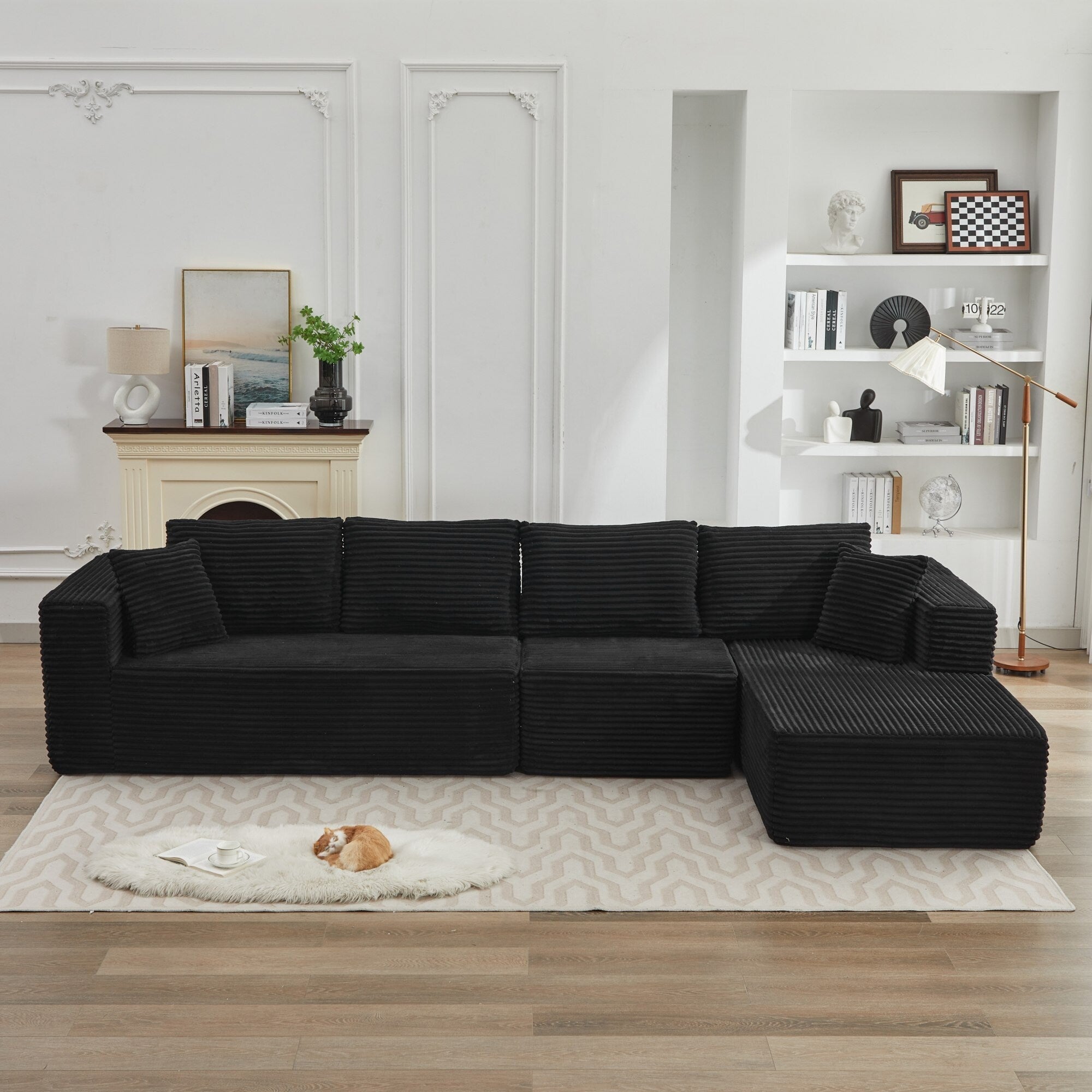 Canapé d'angle Cloud 106 en forme de L avec méridienne orientée vers la droite, canapé modulaire moderne à assise profonde pour salon, aucun assemblage requis