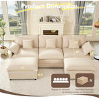 Canapé modulaire sectionnel en L 108 - Canapé Cloud 3 places avec pouf amovible et assise profonde, tissu en lin beige