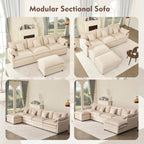Canapé modulaire sectionnel en L 108 - Canapé Cloud 3 places avec pouf amovible et assise profonde, tissu en lin beige