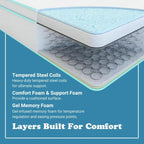 Matelas hybride à ressorts ensachés en mousse à mémoire de forme Cool Gel de 10 pouces par BRN