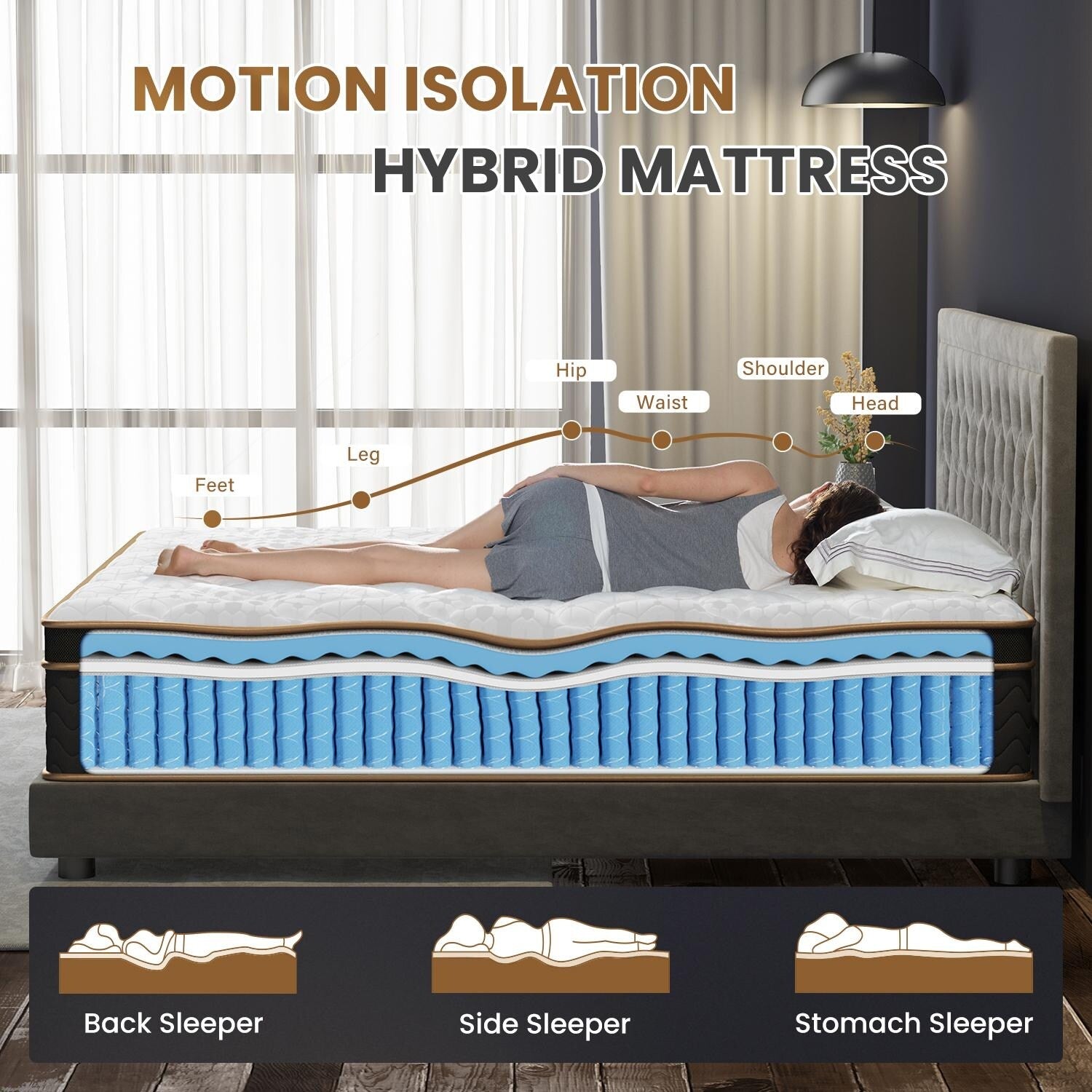 Lot de 10 matelas moelleux avec ressorts ensachés et mousse à mémoire de forme, sans fibre de verre, isolation des mouvements, support des bords, matelas dans une boîte