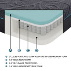 Matelas hybride en mousse à mémoire de forme infusée de gel, 11 pouces, gris foncé, matelas dans une boîte