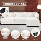 Canapé sectionnel Cloud en L 111.4 avec pouf - Canapé 4 places en chenille pour salon
