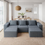 Canapé-lit modulaire de 118 pouces convertible en 3 places avec repose-pieds en velours côtelé gris