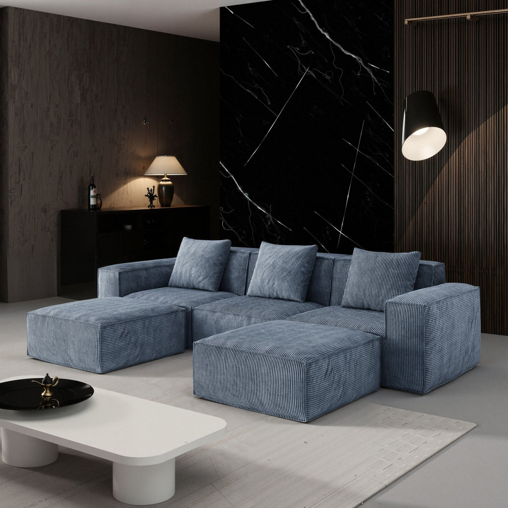 Canapé-lit modulaire de 118 pouces convertible en 3 places avec repose-pieds en velours côtelé gris