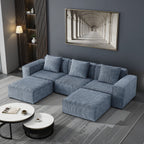 Canapé-lit modulaire de 118 pouces convertible en 3 places avec repose-pieds en velours côtelé gris