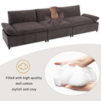 Grand canapé 3 places en polyester de 119,5 pouces avec 2 unités de rangement et pieds en bois d'hévéa pour le salon