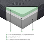 Matelas double 11 pouces en mousse à mémoire de forme infusée de gel au thé vert, gris, matelas dans une boîte