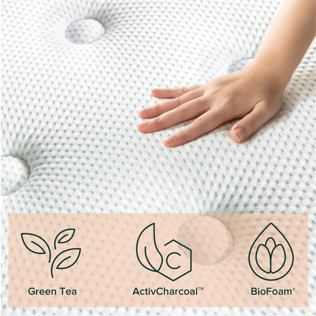 Matelas hybride matelassé rafraîchissant Comfort Support de 12 pouces, ressorts ensachés pour une isolation optimale des mouvements, soutien des bords, Queen, blanc