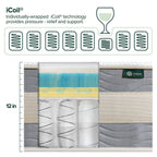 Matelas hybride matelassé rafraîchissant Comfort Support de 12 pouces, ressorts ensachés pour une isolation optimale des mouvements, soutien des bords, Queen, blanc
