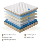 Matelas hybride à ressorts de 12 pouces avec mousse à mémoire de forme et gel, sans fibre de verre, moelleux moyen, certifié CertiPUR-US