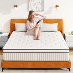 Matelas hybride 12 pouces, matelas hybride à ressorts ensachés en mousse à mémoire de forme, matelas à sensation moyenne pour soulager la pression.