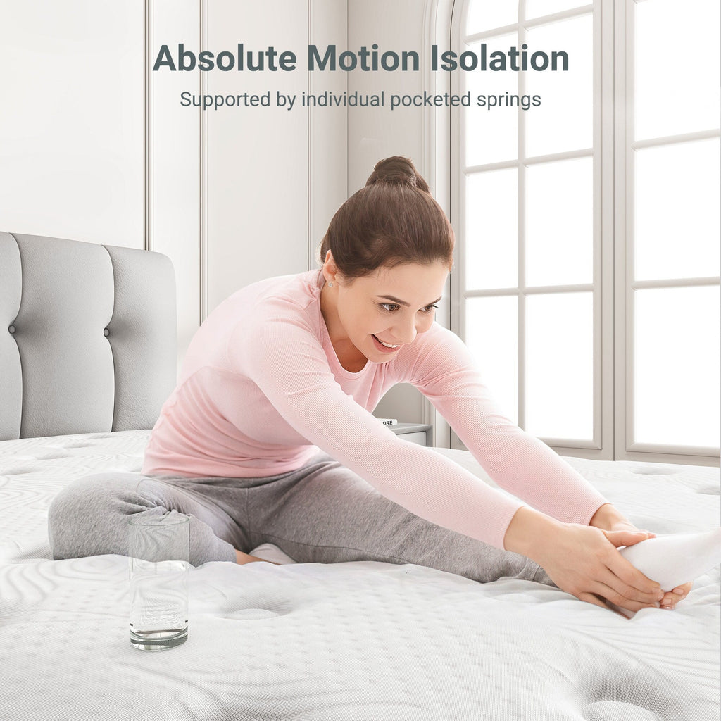Matelas hybride à ressorts ensachés en mousse à mémoire de forme de 12 pouces - Blanc