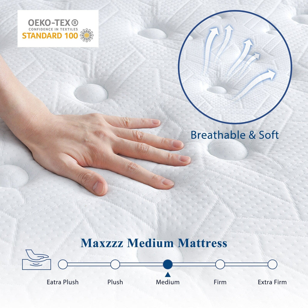 Matelas hybride King size de 12 pouces dans une boîte, mousse à mémoire de forme rafraîchissante, ressorts ensachés, isolation des mouvements, luxe