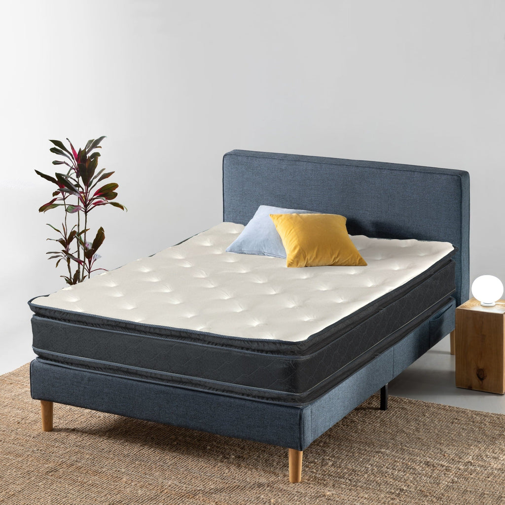 Matelas hybride à ressorts ensachés, fermeté moyenne, 12 pouces, avec plateau-coussin, isolation des mouvements et soutien durable, lit dans une boîte