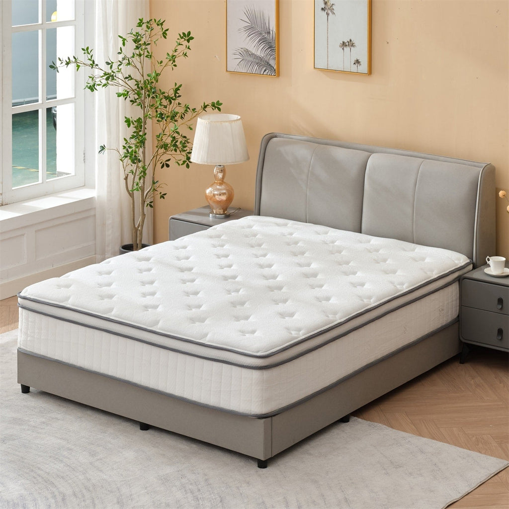 Matelas Queen Size 12 pouces, matelas hybride Queen Size, matelas à ressorts ensachés en mousse à mémoire de forme, matelas à faible transfert de mouvement dans une boîte