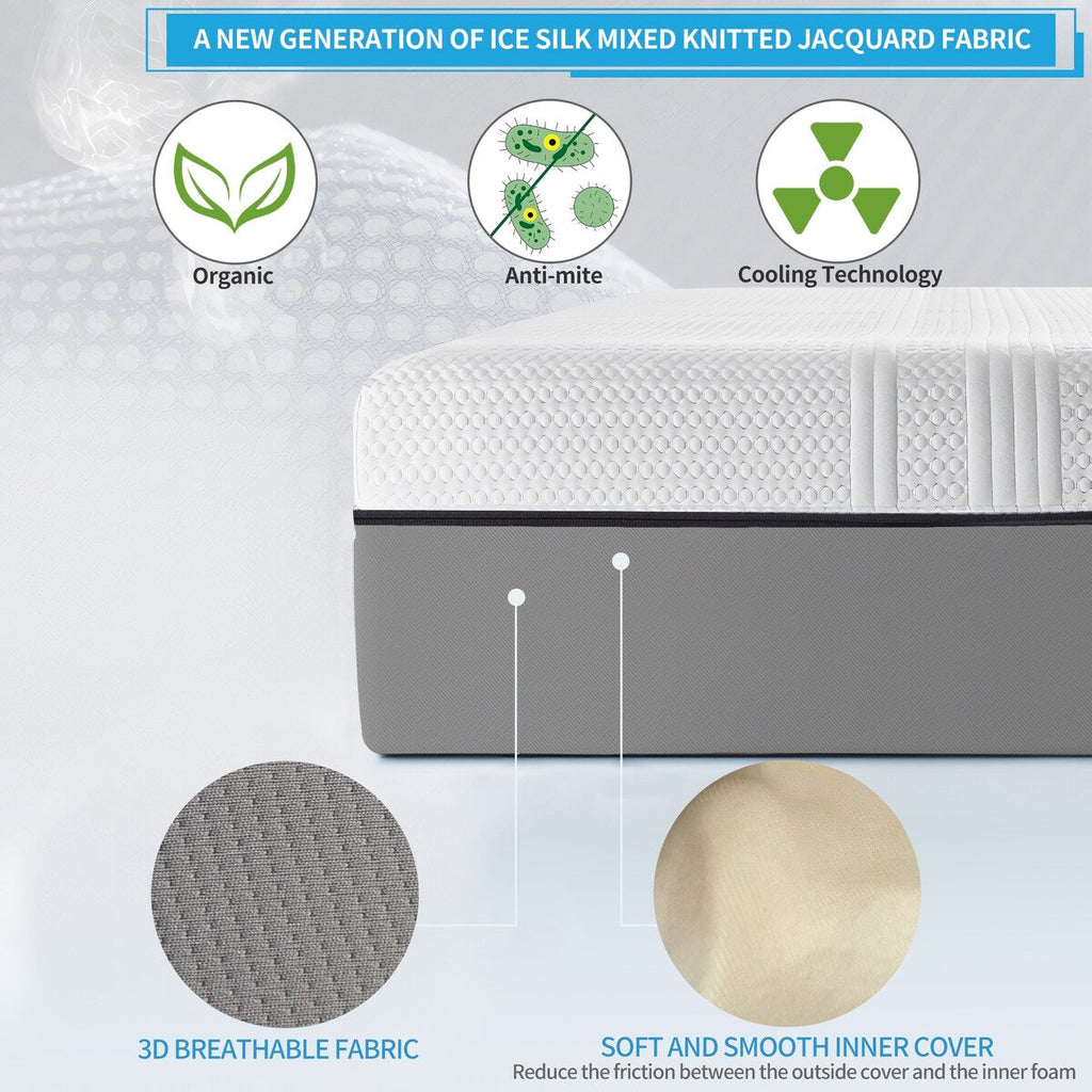 Matelas en mousse à mémoire de forme infusé de gel et de charbon de bois (12 pouces) (plein)