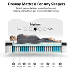 Matelas hybride à ressorts ensachés en mousse viscoélastique de 12 po, à plateau-coussin, pour lit double, très grand format
