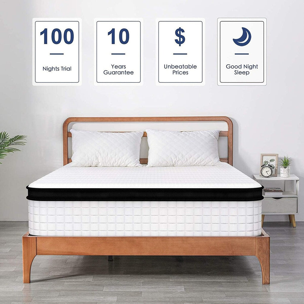 Matelas hybride à ressorts ensachés en mousse viscoélastique de 12 po, à plateau-coussin, pour lit double, très grand format