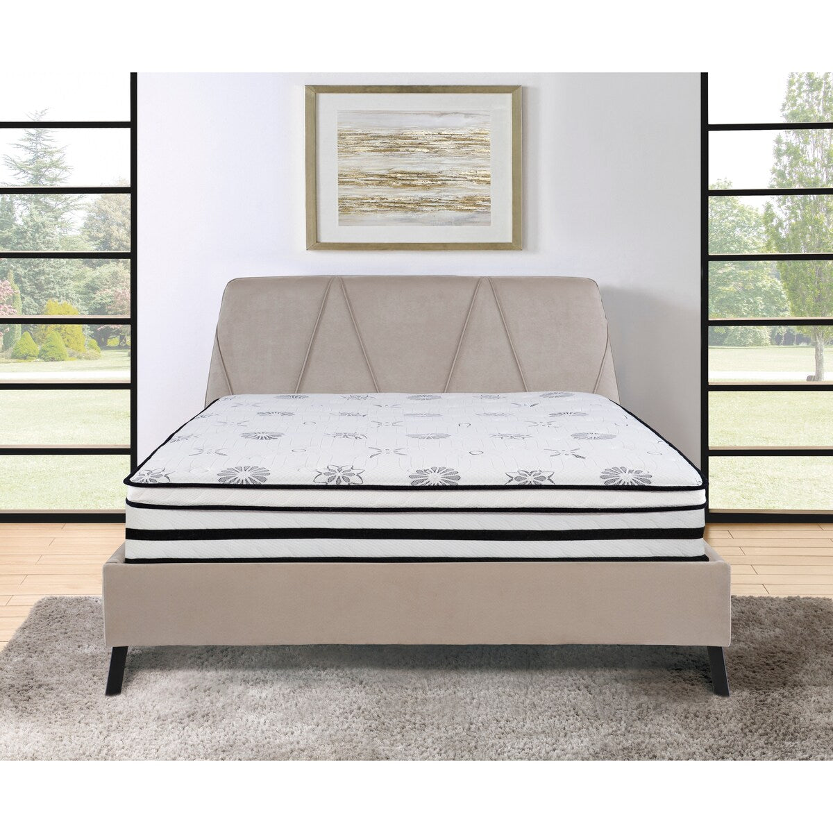 Matelas Eastern King de 12 pouces, matelas hybride matelassé hautement respirant, blanc, matelas en mousse moelleuse dans une boîte