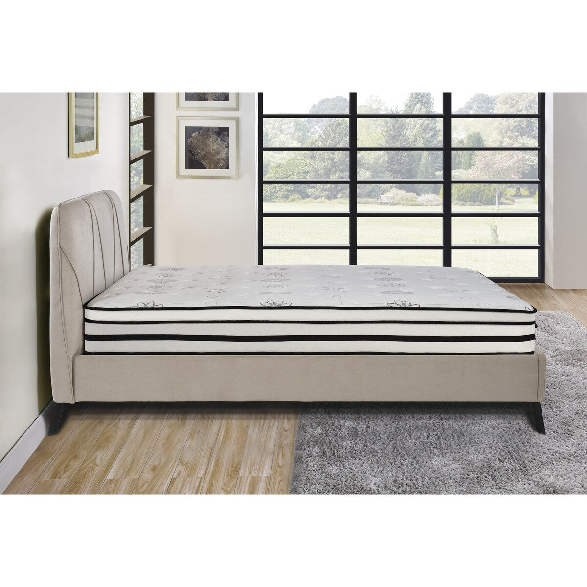 Matelas Eastern King de 12 pouces, matelas hybride matelassé hautement respirant, blanc, matelas en mousse moelleuse dans une boîte