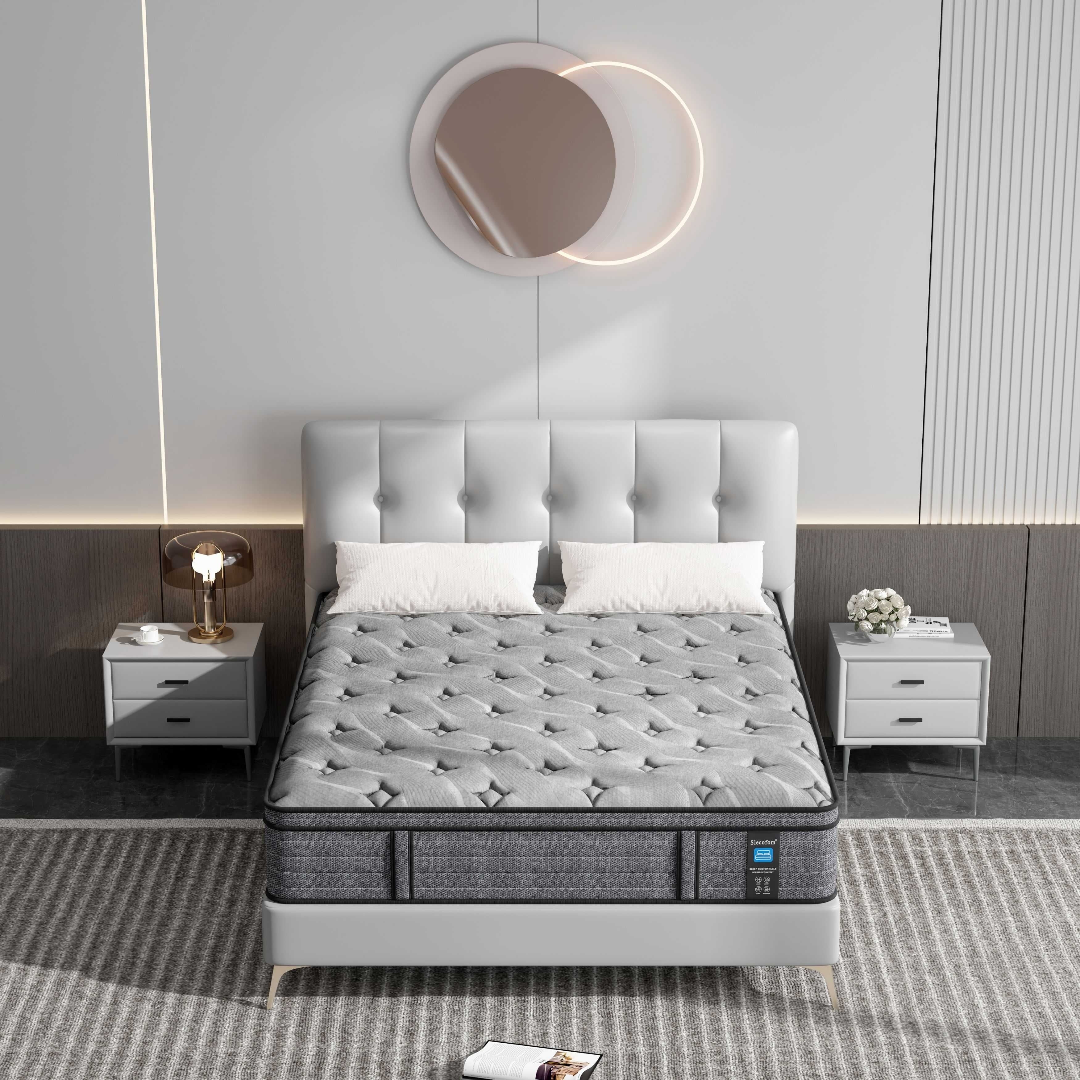 Matelas hybride moyen Euro Top de 12 pouces, matelas en mousse à mémoire de forme dans une boîte