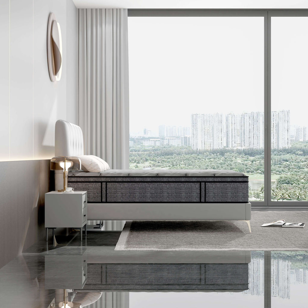 Matelas hybride moyen Euro Top de 12 pouces, matelas en mousse à mémoire de forme dans une boîte