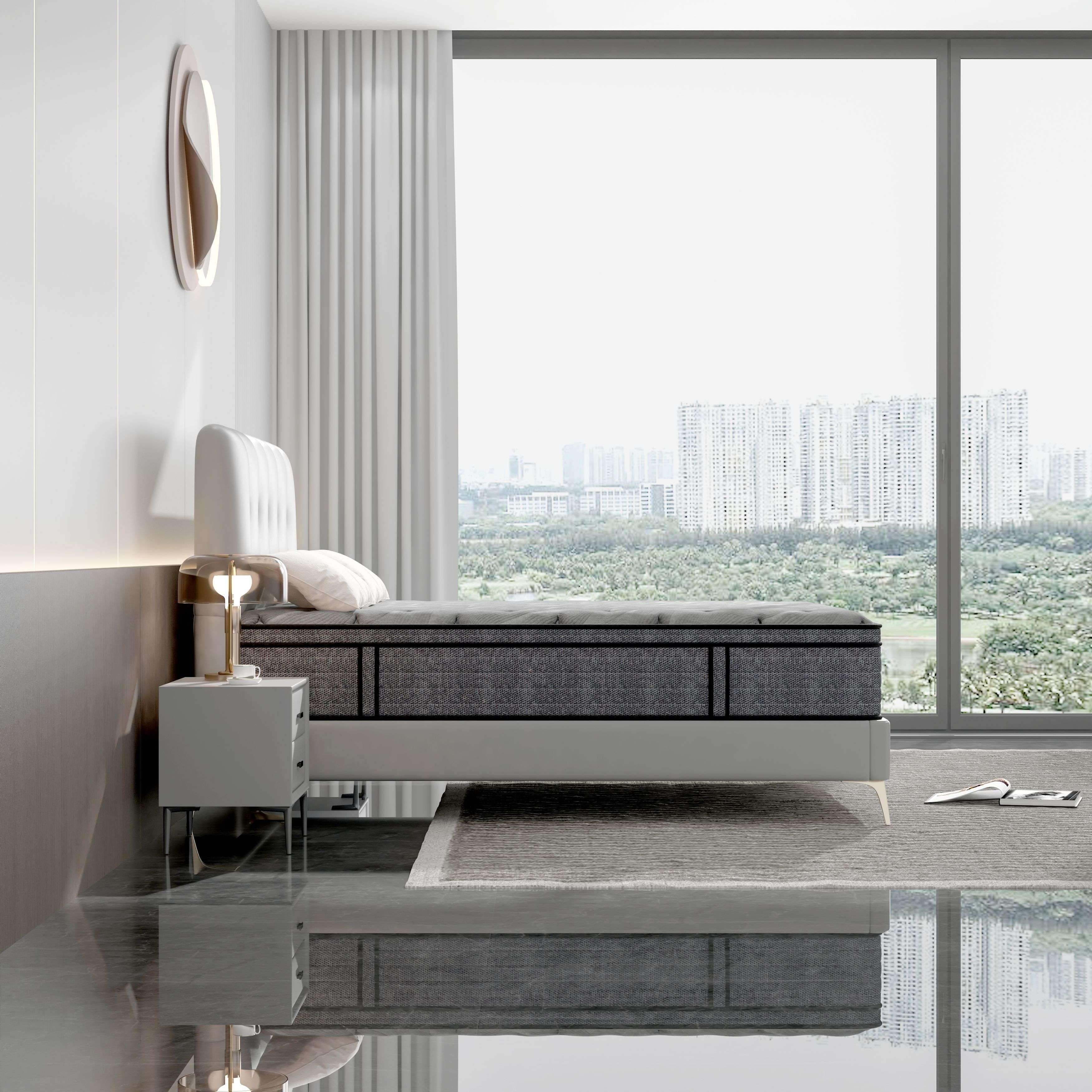 Matelas hybride moyen Euro Top de 12 pouces, matelas en mousse à mémoire de forme dans une boîte