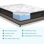 Matelas hybride en mousse à mémoire de forme ferme Euro Top de 12 pouces