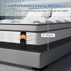 Matelas hybride King size de 12 pouces dans une boîte, mousse à mémoire de forme infusée de gel rafraîchissant et matelas à ressorts ensachés, fermeté moyenne, 76 x 80 pouces