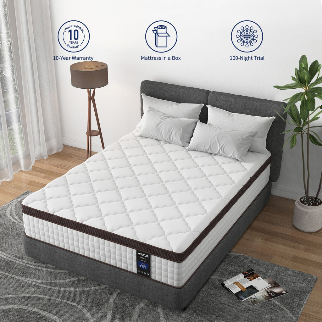 Matelas à ressorts ensachés en mousse à mémoire de forme de 12 pouces, fermeté moyenne, format double, queen size et king size en option