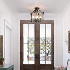 Plafonnier semi-encastré de style campagnard moderne, 4 lumières, 12,5 po, en fer naturel et imitation bois vieilli - 12,5 W