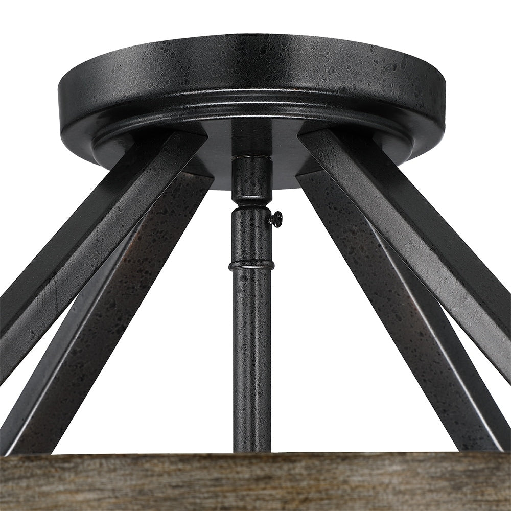 Plafonnier semi-encastré de style campagnard moderne, 4 lumières, 12,5 po, en fer naturel et imitation bois vieilli - 12,5 W