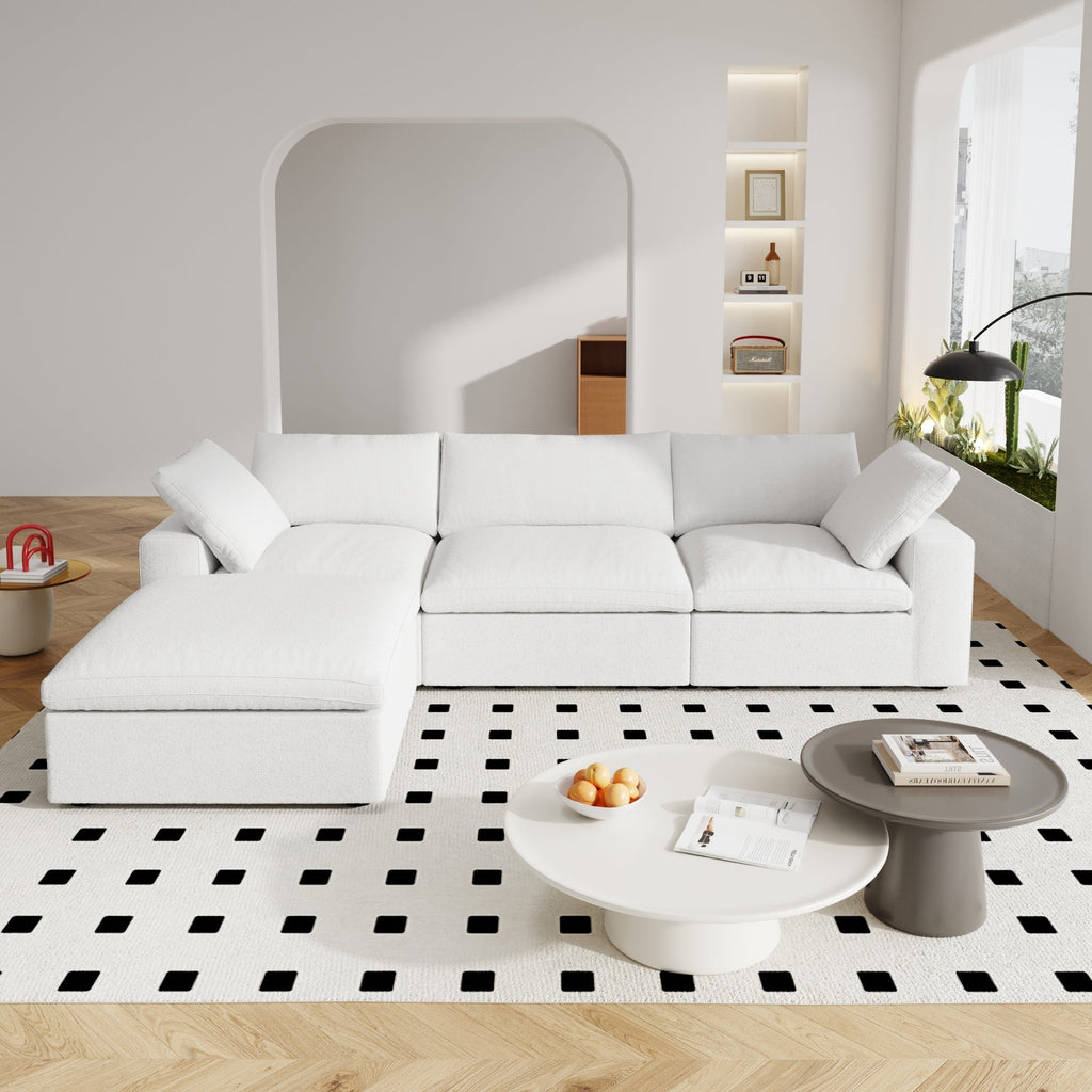 Canapé sectionnel moderne en forme de L de 120 pouces, canapé modulaire en lin avec pouf de rangement