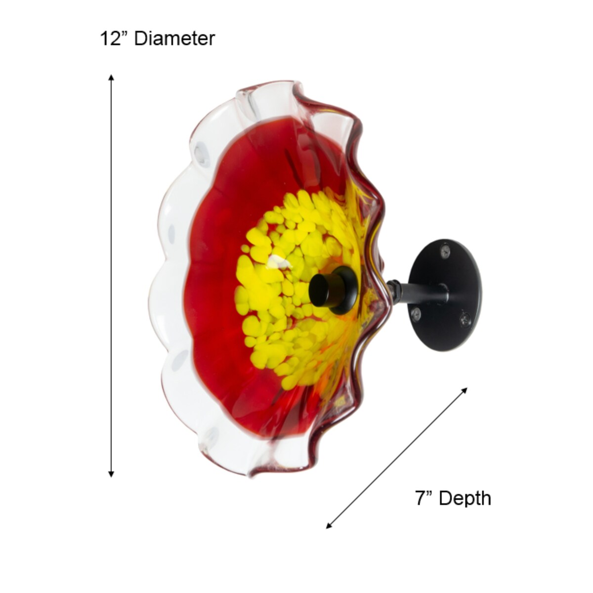 Décoration murale en verre rouge Fiore Bloom de 12 pouces de diamètre