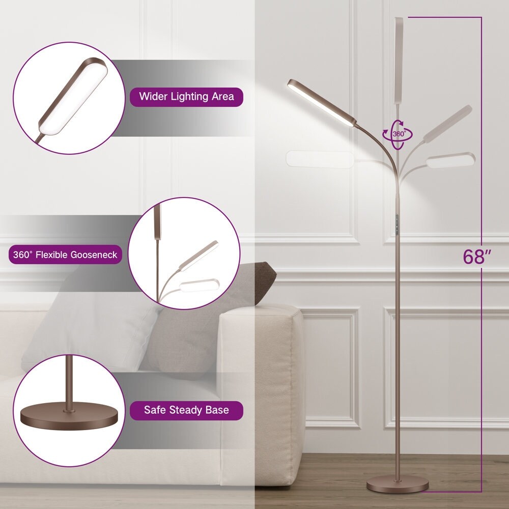 Lampadaire de travail/lecture à LED 12 W à intensité variable avec télécommande et commande tactile - N/A