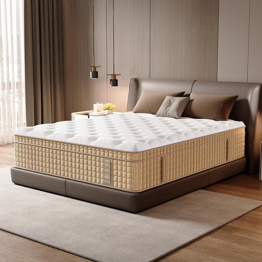 Matelas hybride à ressorts 12 pouces avec mousse à mémoire de forme en gel, sans fibre de verre, moelleux moyen, certifié CertiPUR-US