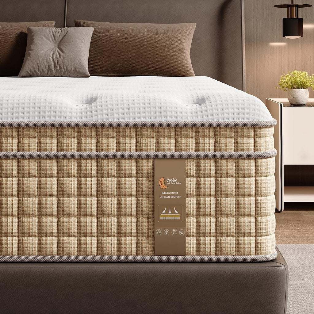 Matelas hybride à ressorts 12 pouces avec mousse à mémoire de forme en gel, sans fibre de verre, moelleux moyen, certifié CertiPUR-US