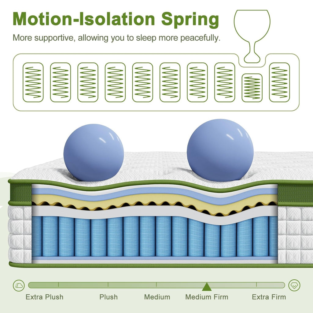 Matelas hybride 12 avec mousse à mémoire de forme et ressorts ensachés