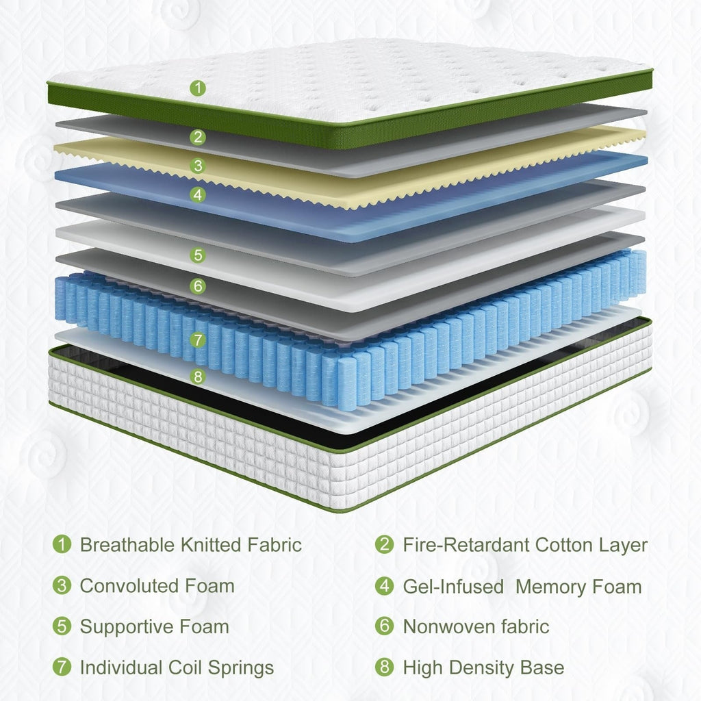 Matelas hybride 12 avec mousse à mémoire de forme et ressorts ensachés